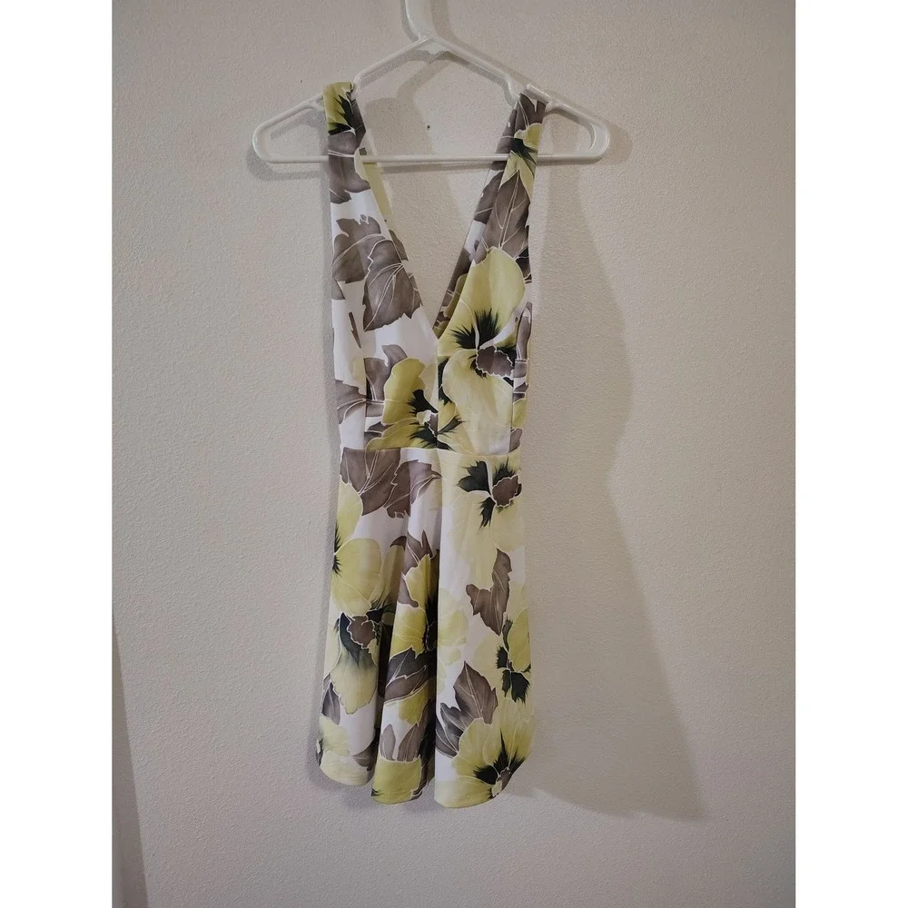 Charlotte Russe Floral  Fit and Flare Mini‎ Dress Yellow Brown Womens Size M